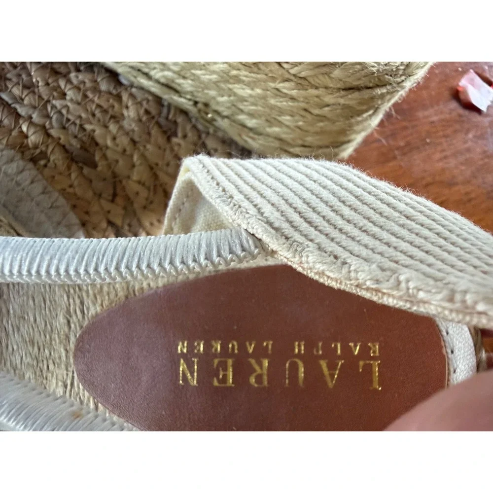 Lauren‎ Ralph Lauren Cream Canvas Espadrille 9B Wedge Sandals Slingback coastal